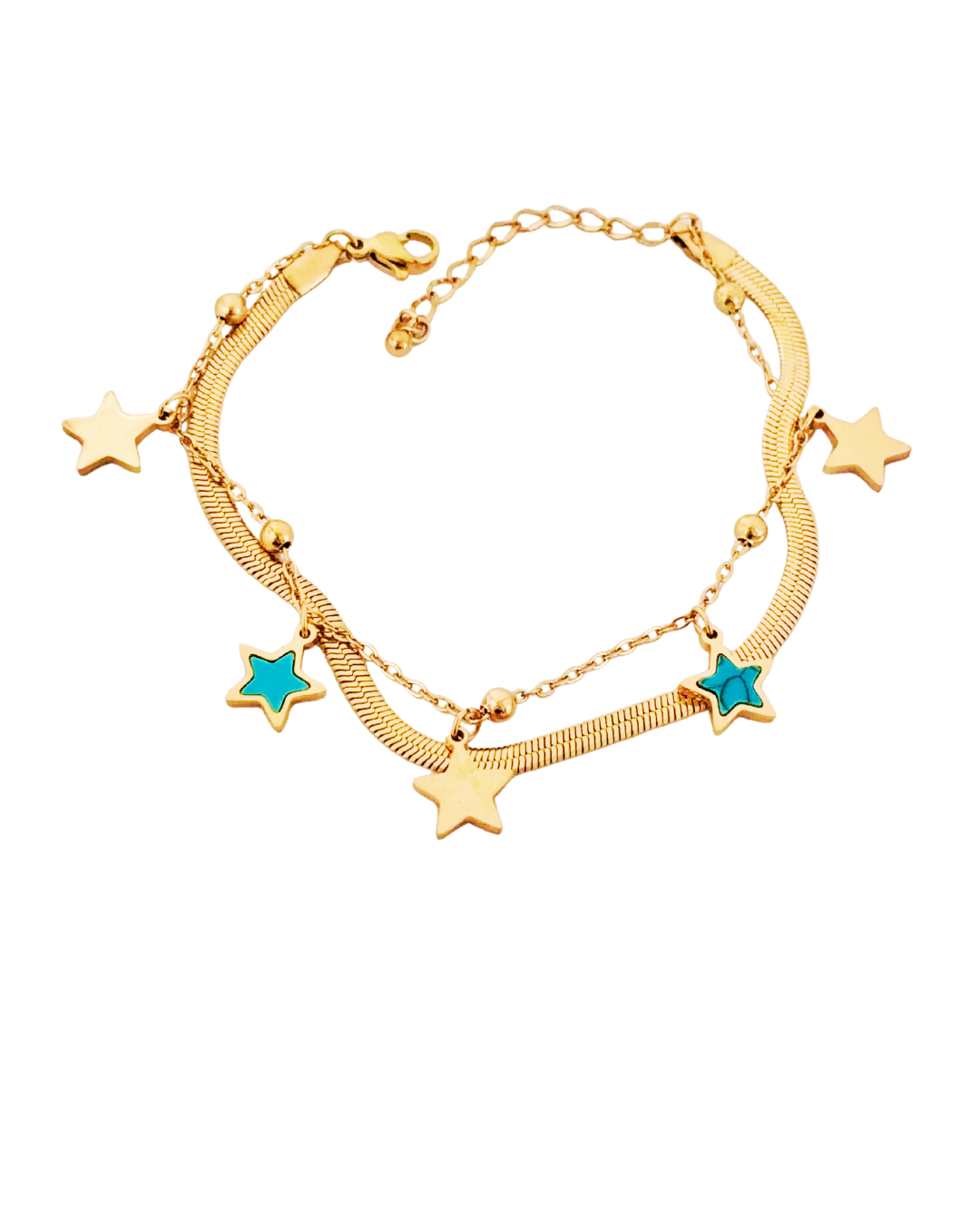 Gold-Plated Double Chain Star Charm Korean Bracelet