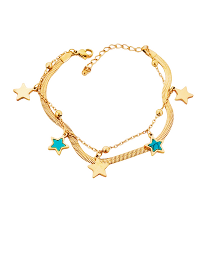 Gold-Plated Double Chain Star Charm Korean Bracelet