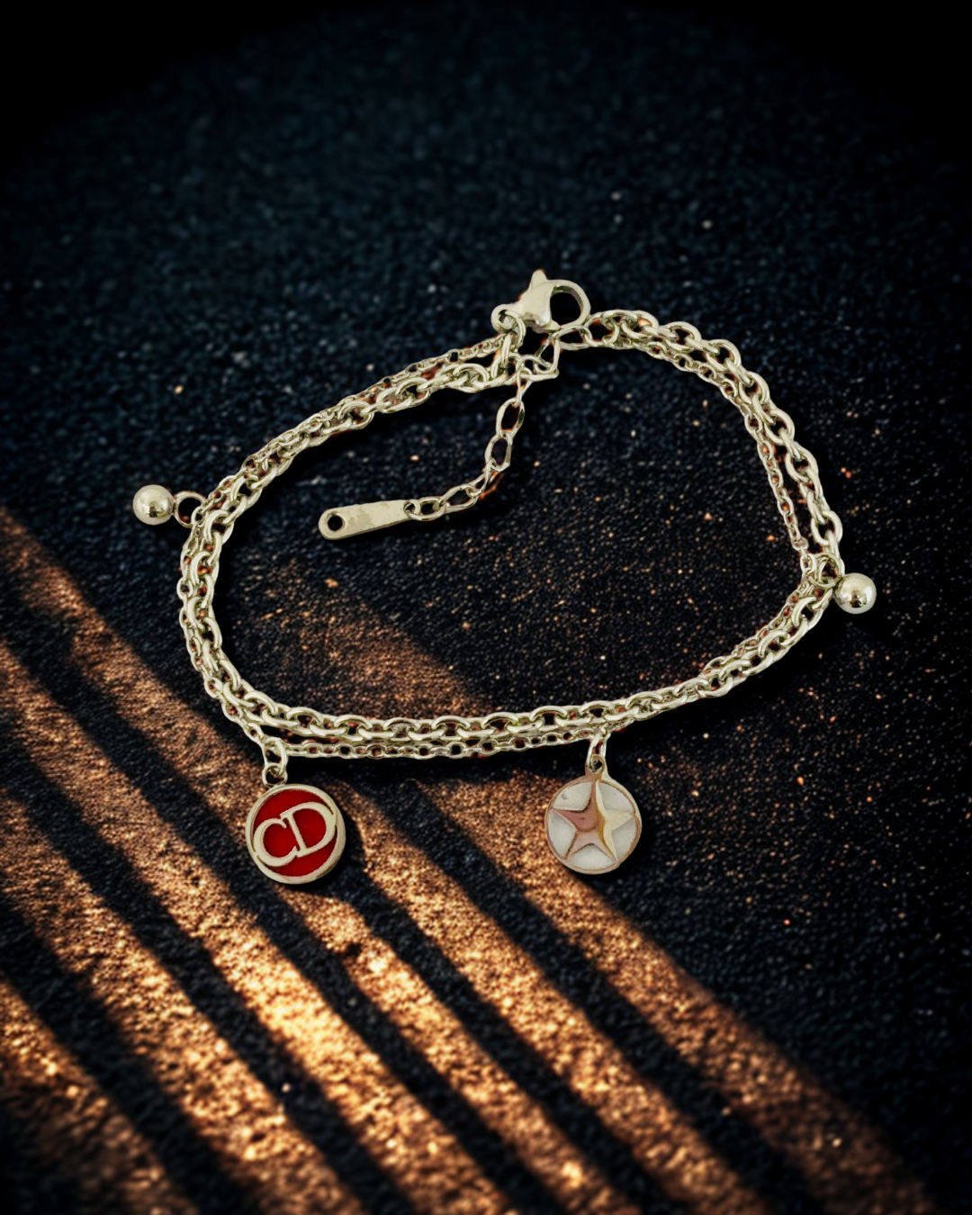 Gold-Plated Double Chain Charm Bracelet