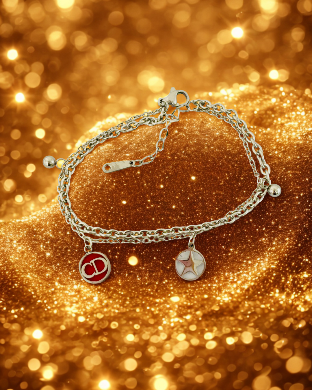 Gold-Plated Double Chain Charm Bracelet