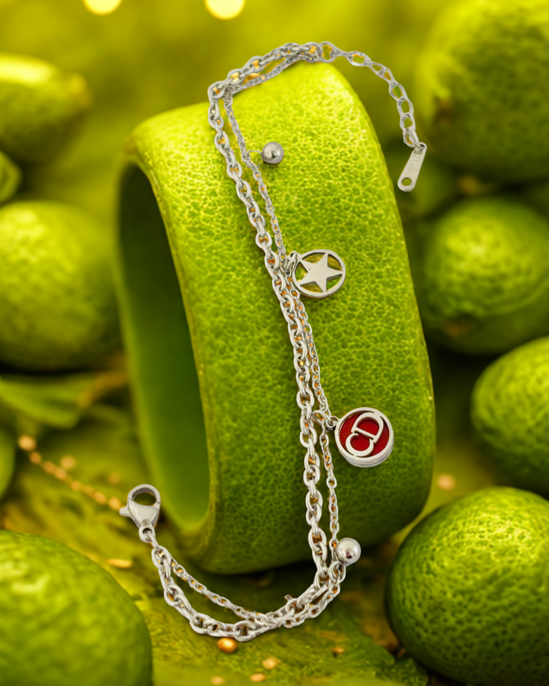 Gold-Plated Double Chain Charm Bracelet