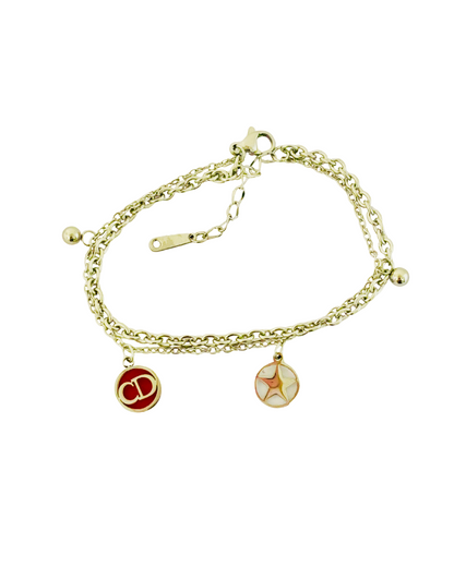 Gold-Plated Double Chain Charm Bracelet