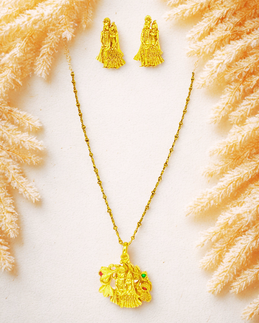 Radha Krishna Gold-Plated Temple Necklace Set