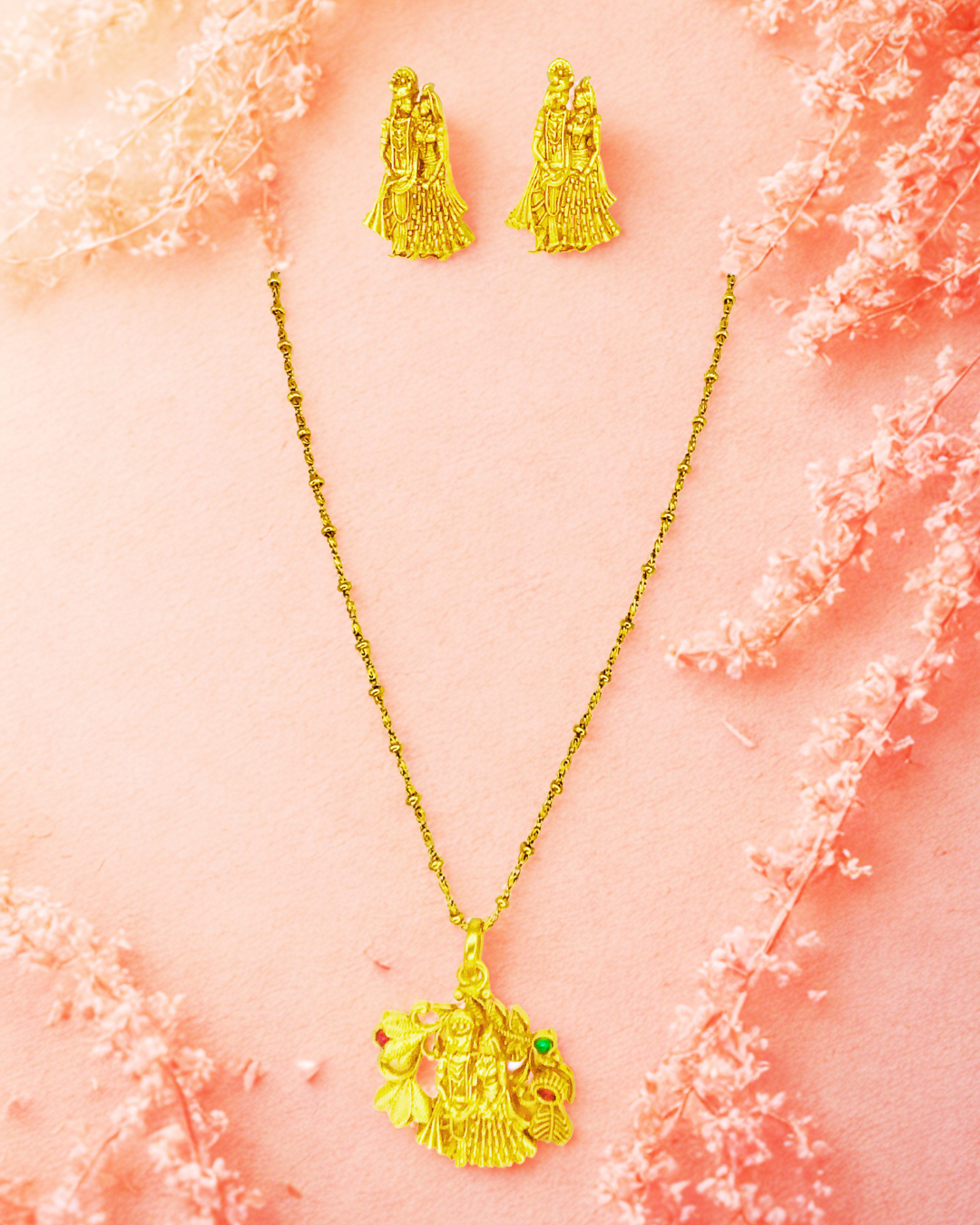 Radha Krishna Gold-Plated Temple Necklace Set