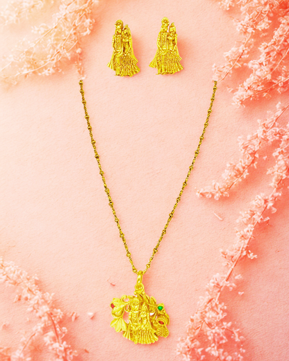 Radha Krishna Gold-Plated Temple Necklace Set