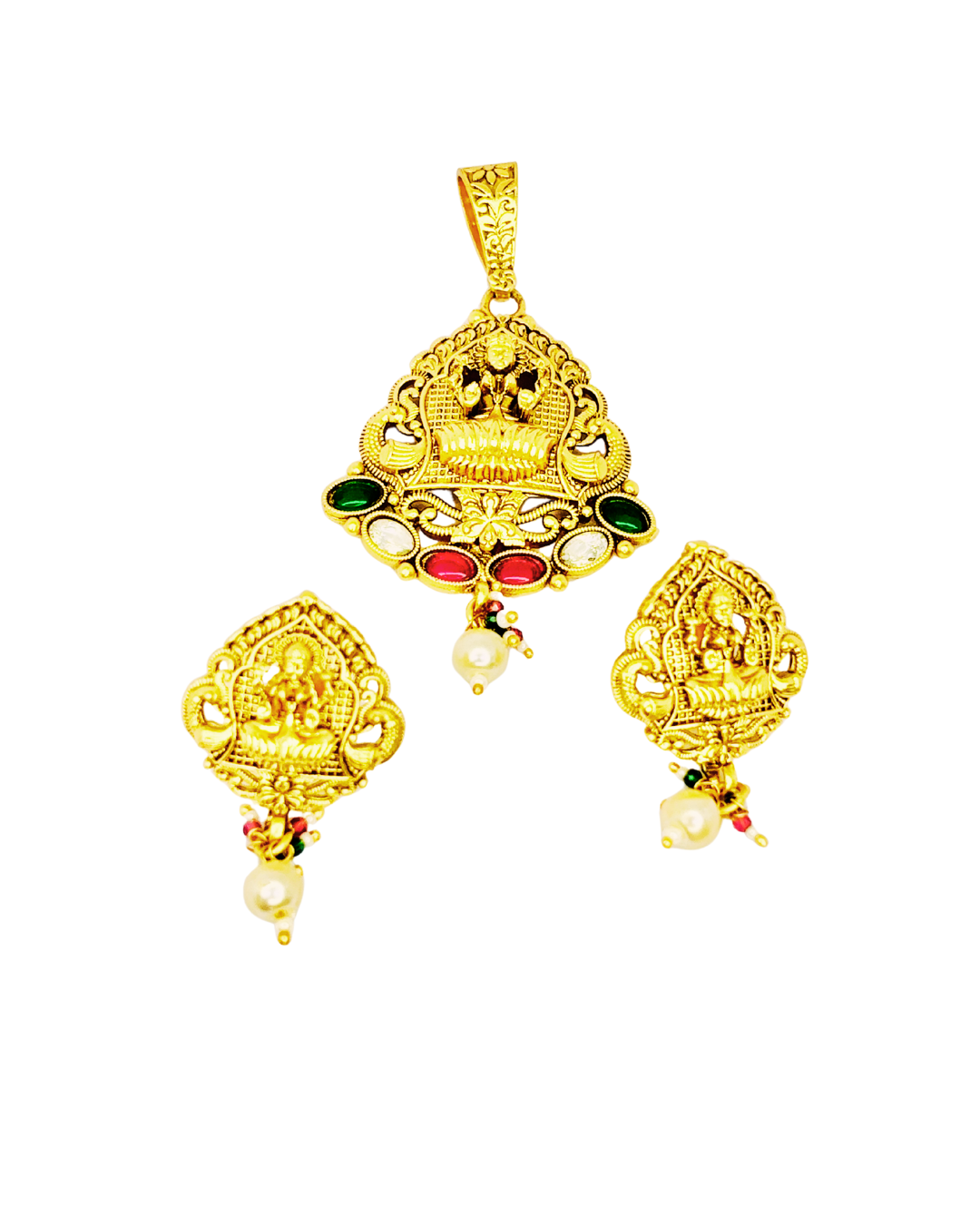 Lakshmi Antique Gold-Plated Pendant Temple Set