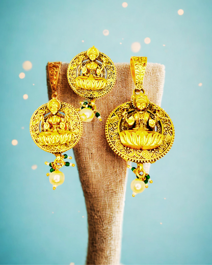 Lakshmi Lotus Gold-Plated Pendant Temple Set