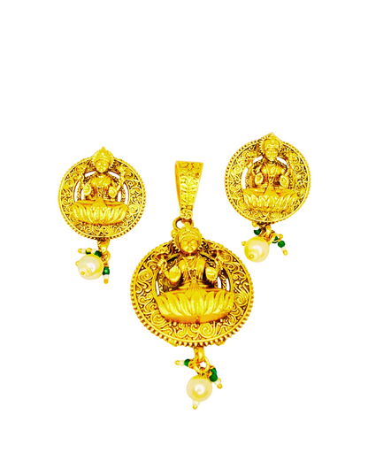 Lakshmi Lotus Gold-Plated Pendant Temple Set