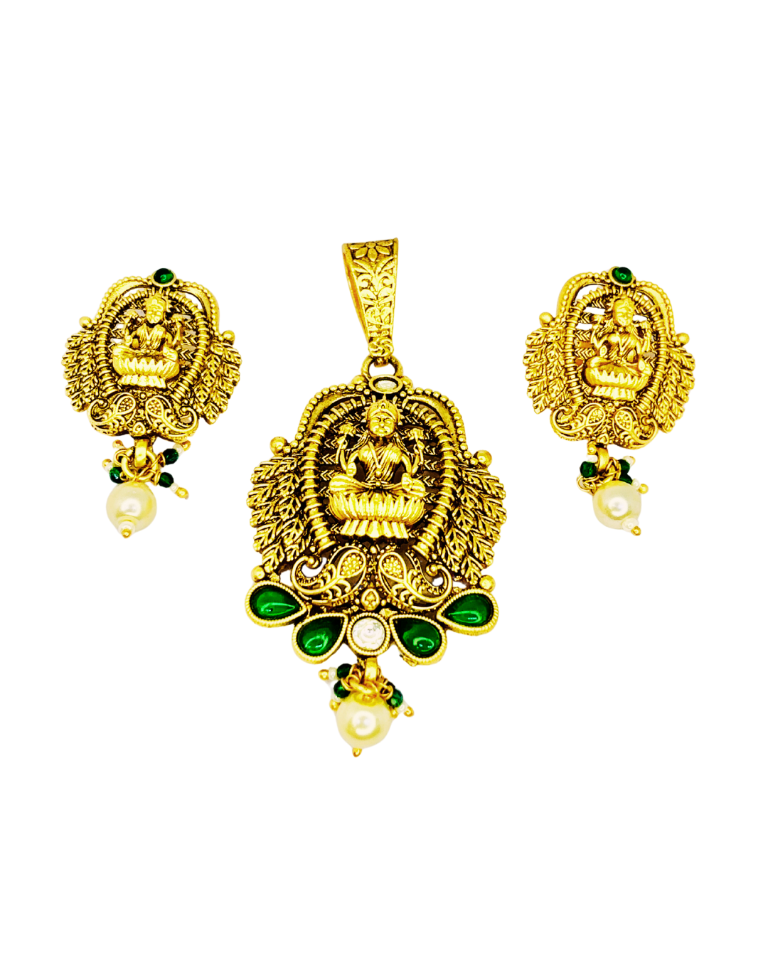 Lakshmi Peacock Gold-Plated Temple Pendant Set