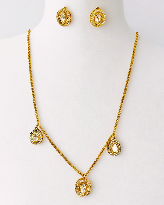 Crystal Drop Gold-Plated Kundan Necklace Set