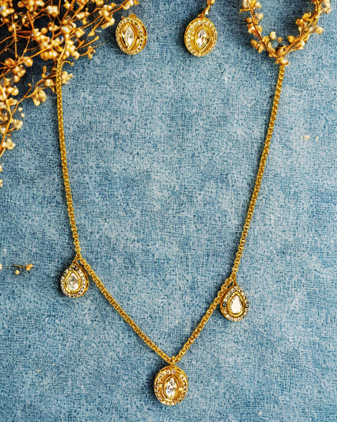Crystal Drop Gold-Plated Kundan Necklace Set