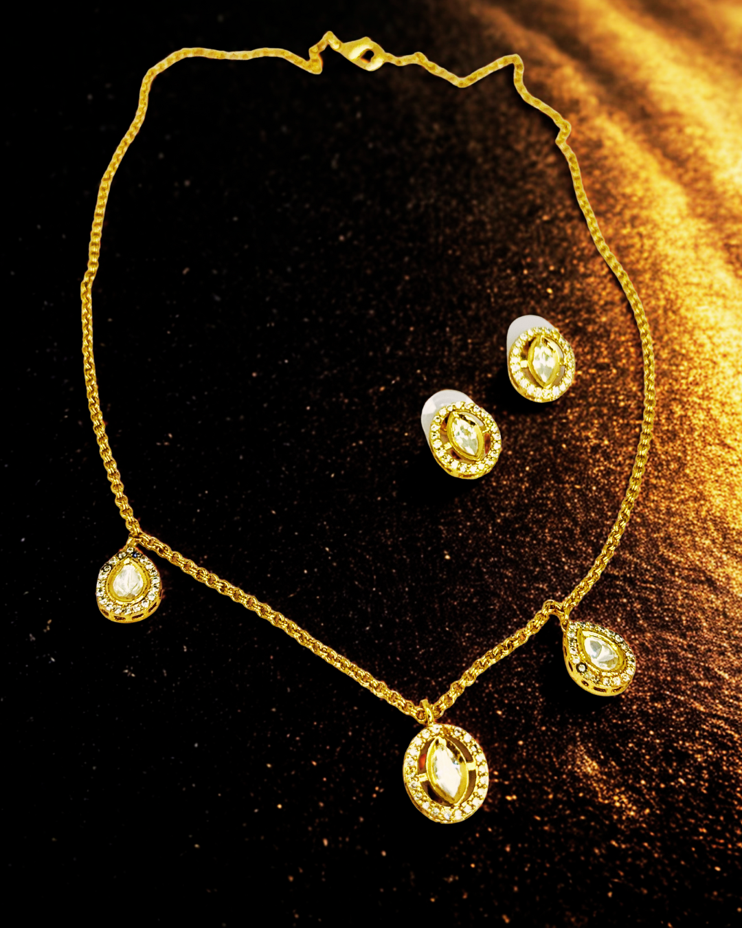 Crystal Drop Gold-Plated Kundan Necklace Set