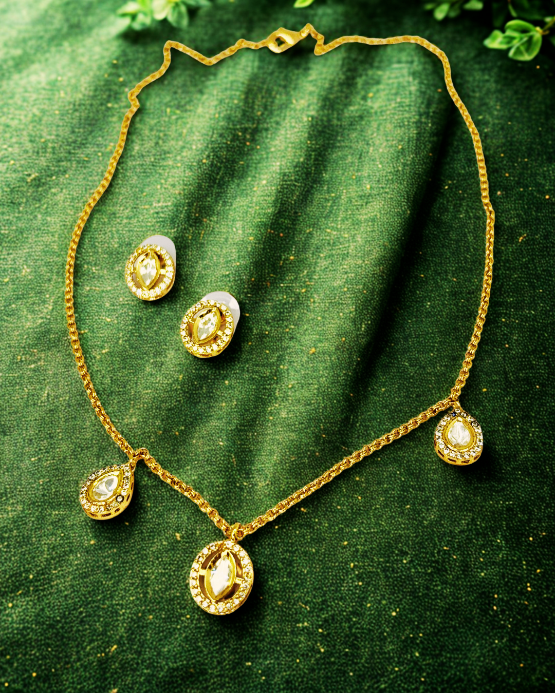 Crystal Drop Gold-Plated Kundan Necklace Set