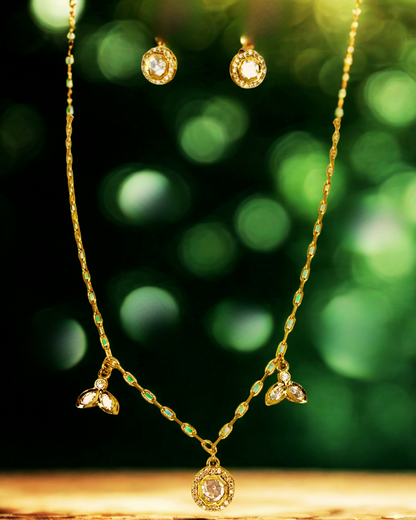 Leaf Charm Gold-Plated Necklace Kundan Set