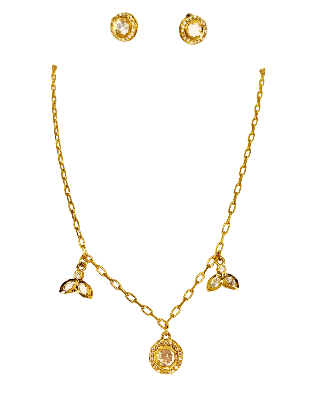 Leaf Charm Gold-Plated Necklace Kundan Set