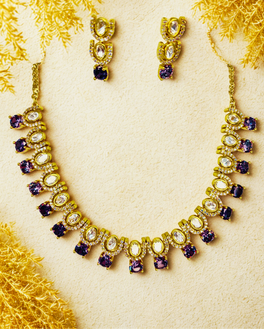Royal Amethyst & Kundan Gold-Plated Necklace Set