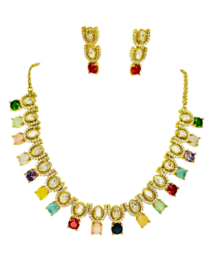 Royal Amethyst & Kundan Gold-Plated Necklace Set