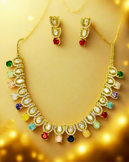 Royal Amethyst & Kundan Gold-Plated Necklace Set