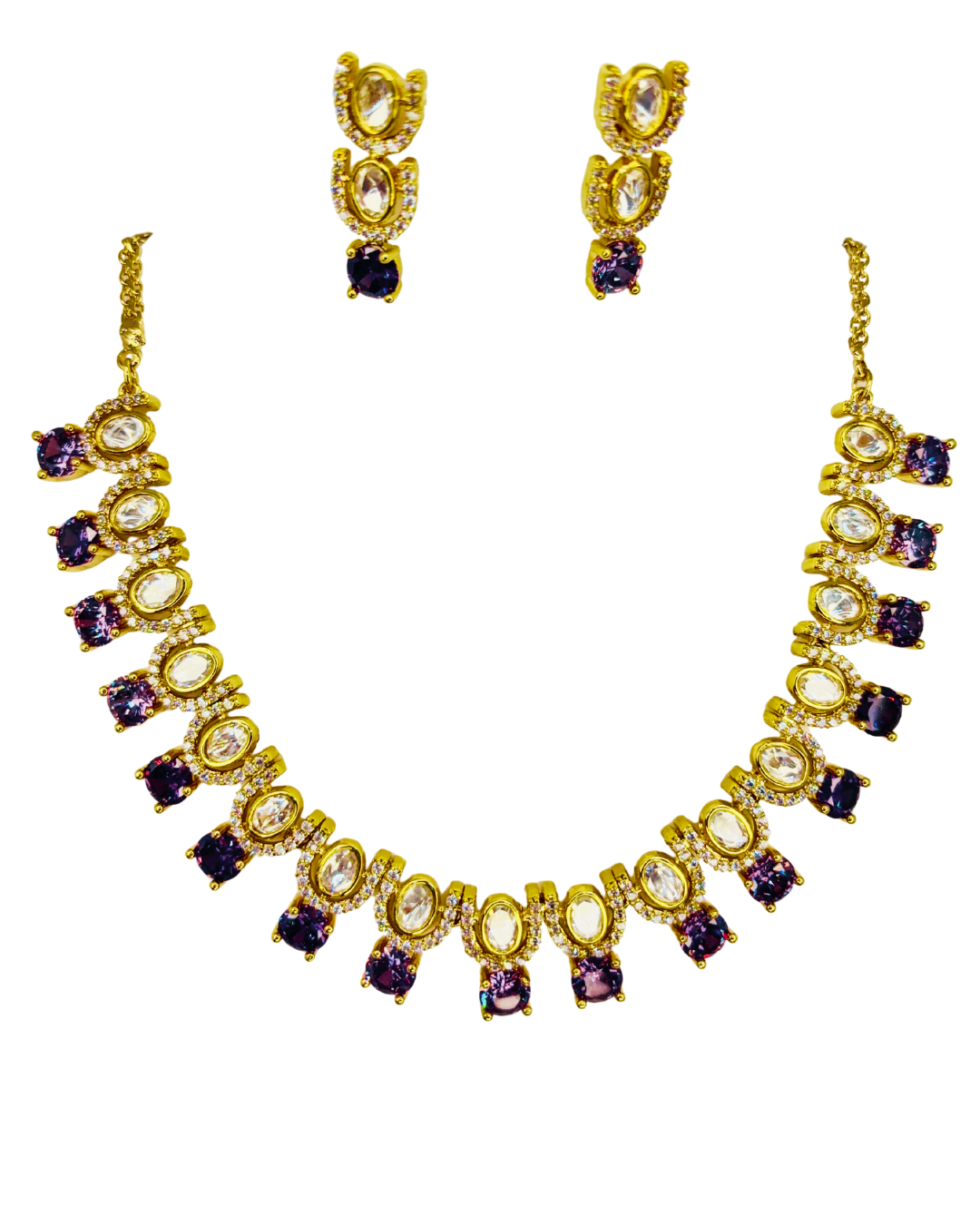 Royal Amethyst & Kundan Gold-Plated Necklace Set
