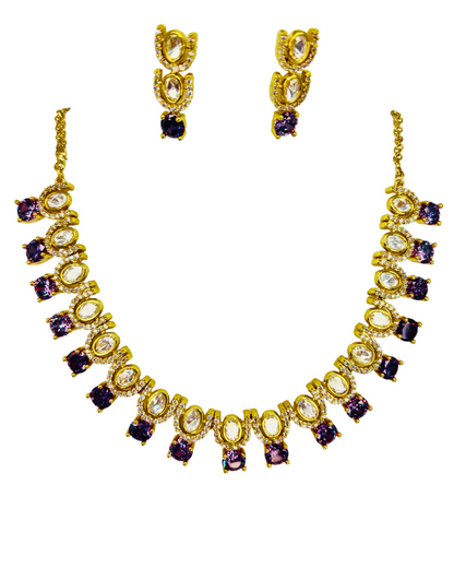 Royal Amethyst & Kundan Gold-Plated Necklace Set