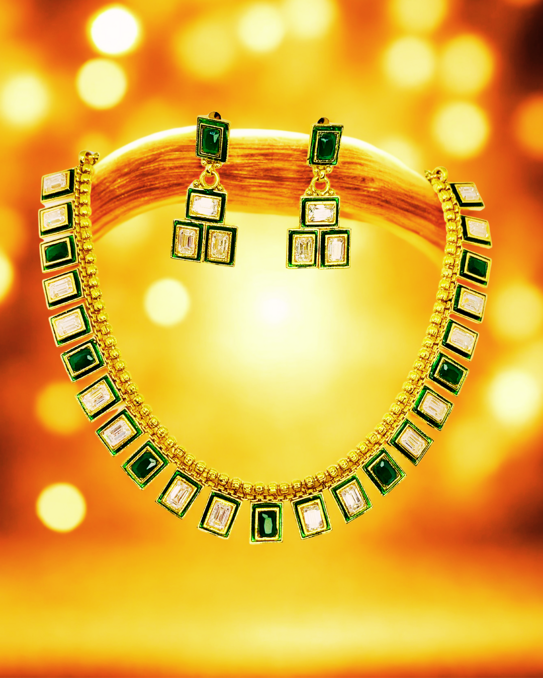 Emerald Prism Kundan Set