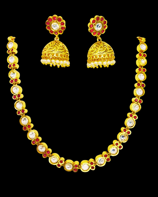 Ruby Blossom Kundan Jhumka Set