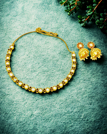 Ruby Blossom Kundan Jhumka Set