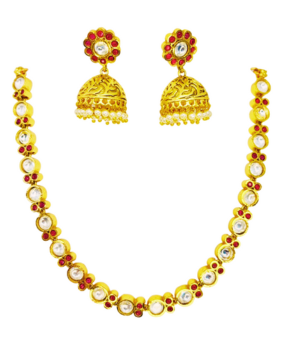 Ruby Blossom Kundan Jhumka Set