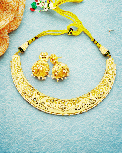Rjasthani Gold-Plated Necklace Set with Jhumka Earrings.
