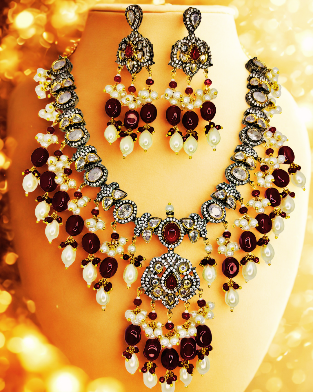 Royal Emerald Kundan Chand Haar Set