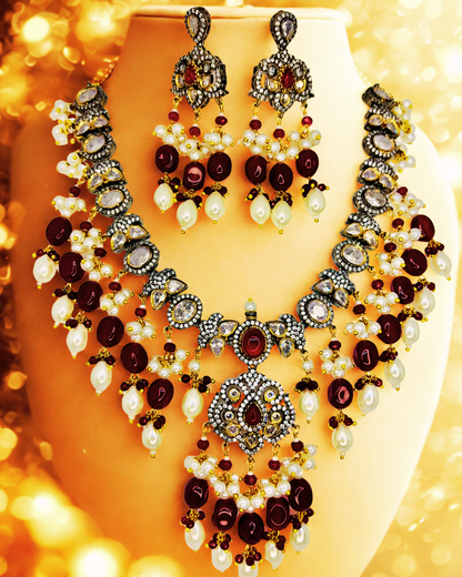 Royal Emerald Kundan Chand Haar Set