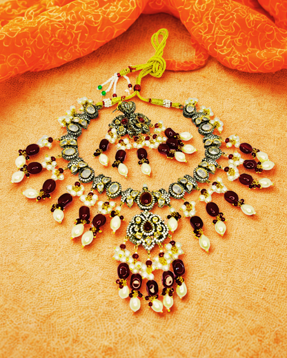 Royal Emerald Kundan Chand Haar Set