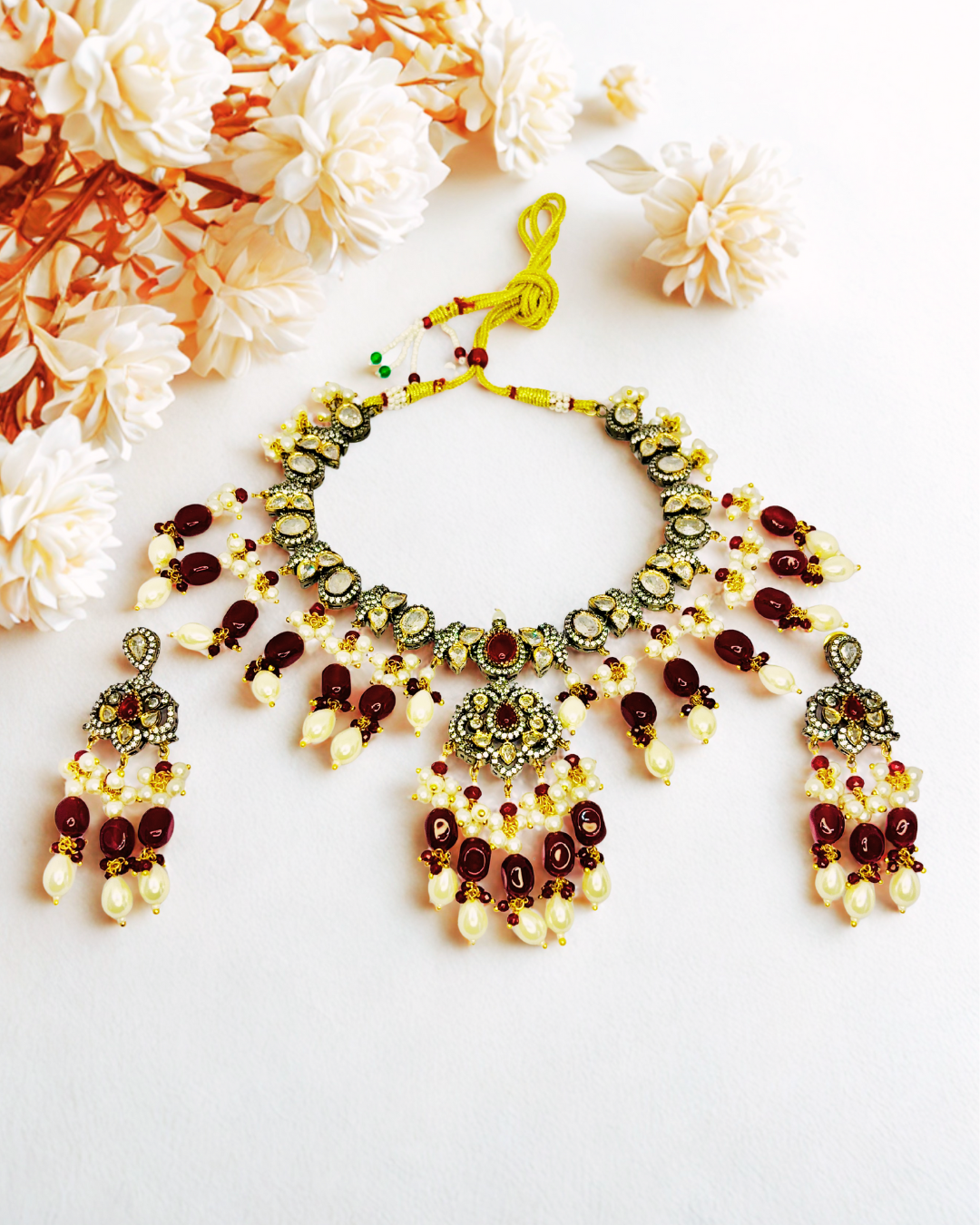 Royal Emerald Kundan Chand Haar Set
