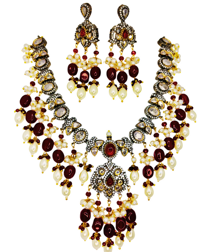 Royal Emerald Kundan Chand Haar Set