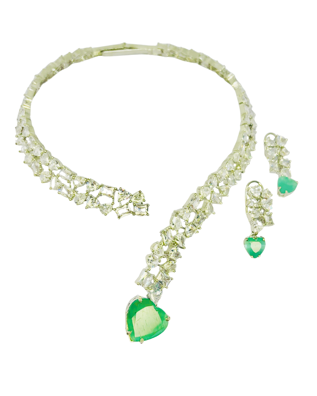 Emerald Heart CZ Necklace Set