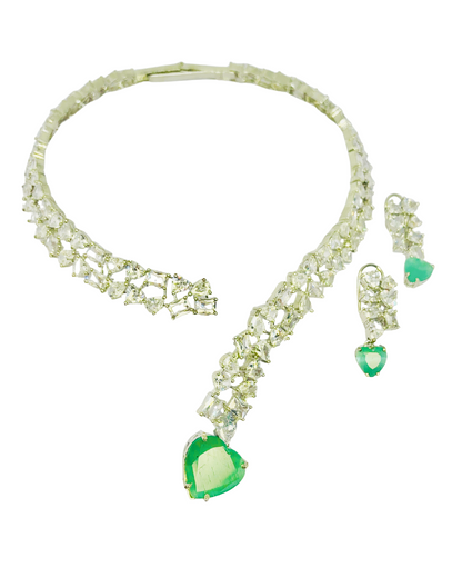 Emerald Heart CZ Necklace Set