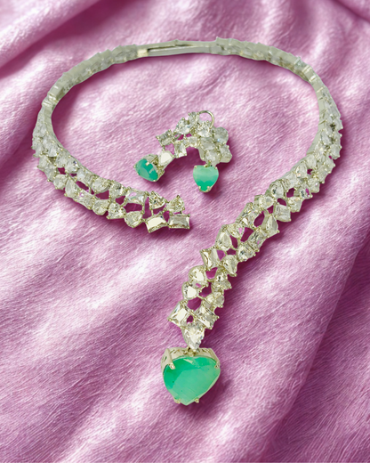 Emerald Heart CZ Necklace Set