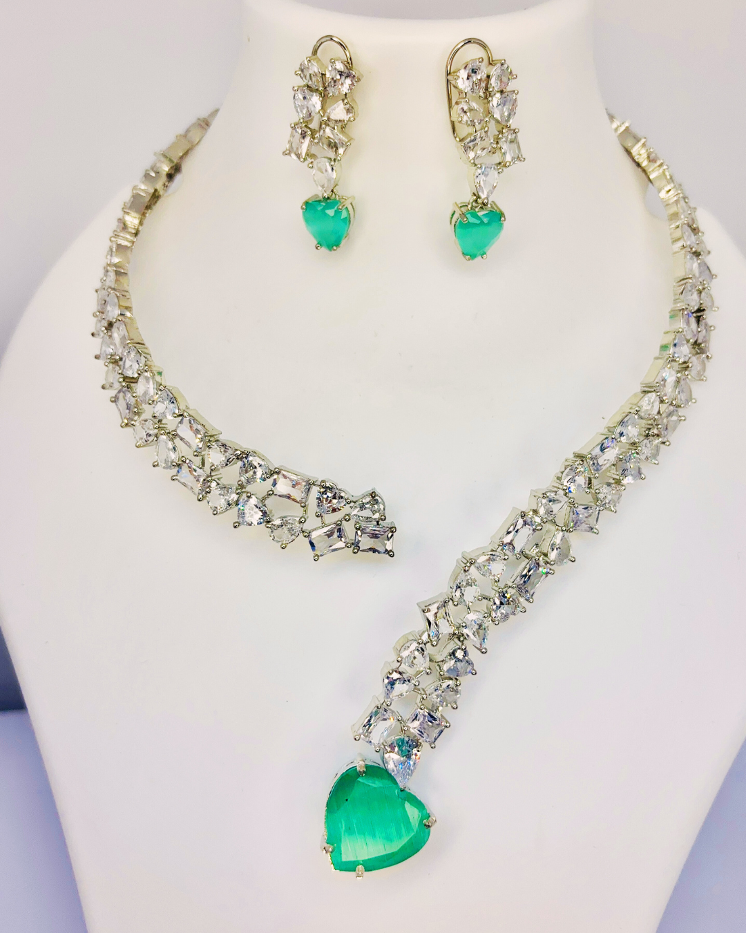 Emerald Heart CZ Necklace Set