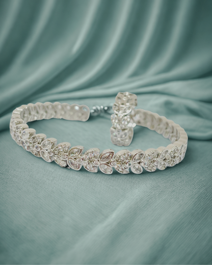 Floral Sparkle CZ Bangle-Ring Set