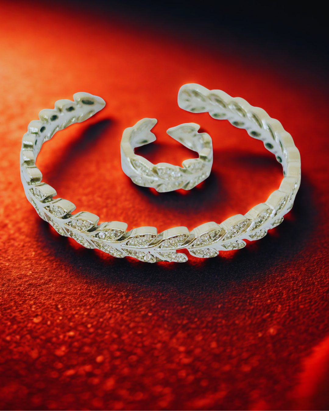 Floral Sparkle CZ Bangle-Ring Set