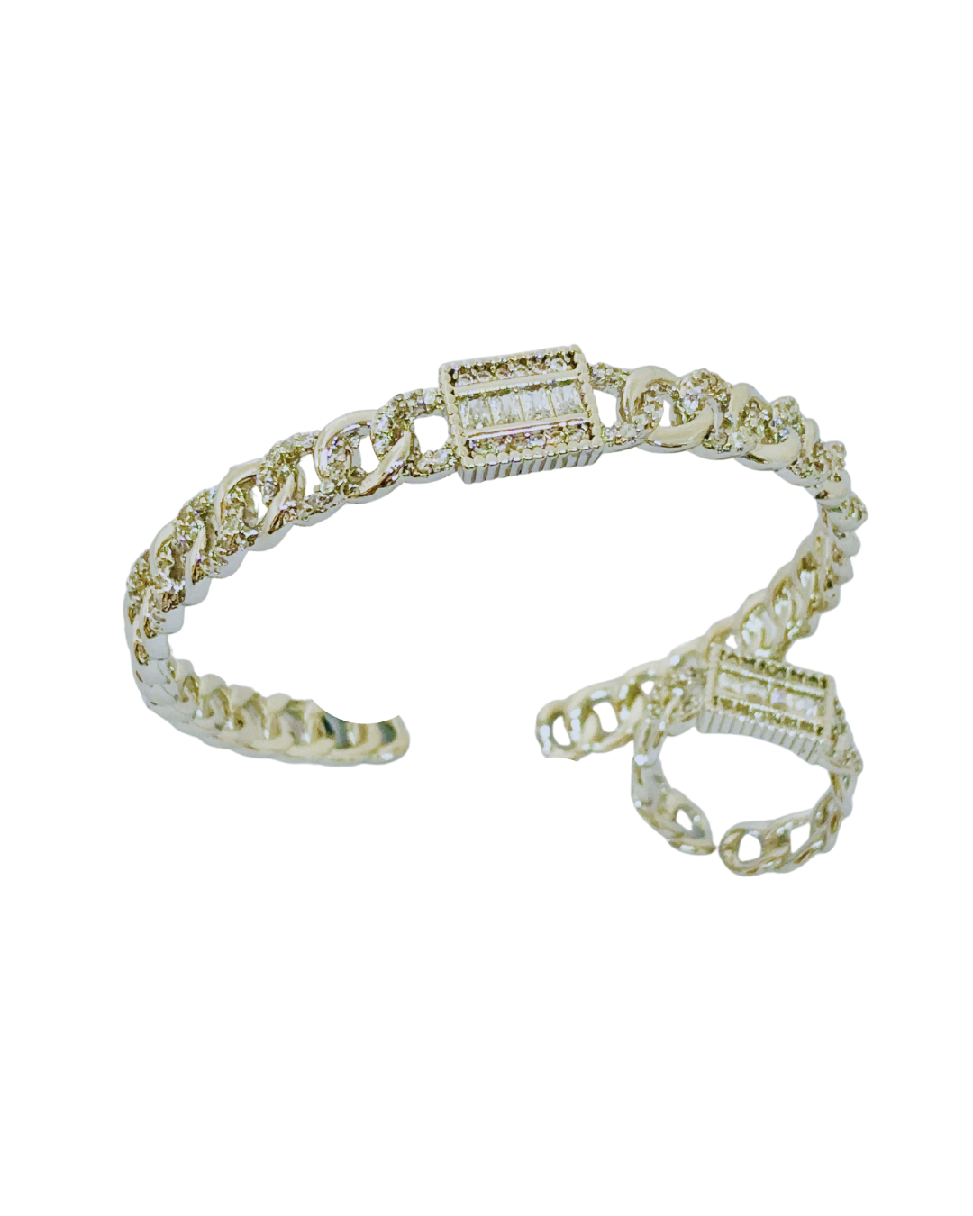 Floral Sparkle CZ Bangle-Ring Set