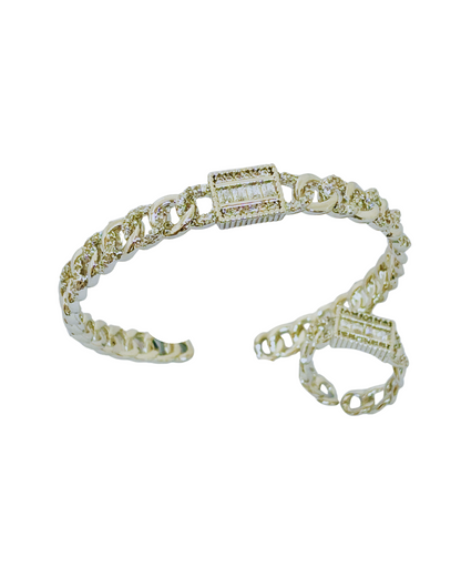 Floral Sparkle CZ Bangle-Ring Set