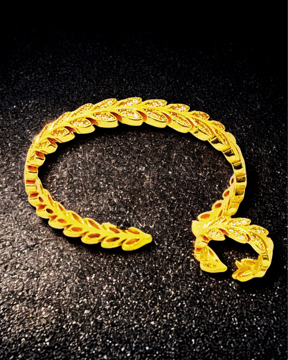 Leaf Motif Gold-Plated Cuff & Ring Set