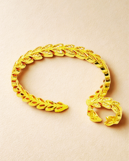 Leaf Motif Gold-Plated Cuff & Ring Set