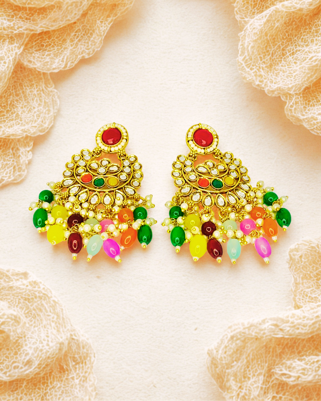 Multicolor Kundan Chandbali Earrings