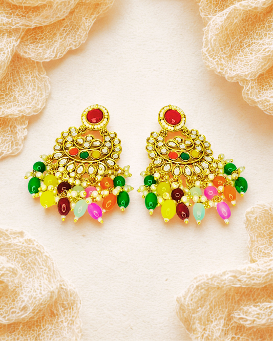 Multicolor Kundan Chandbali Earrings