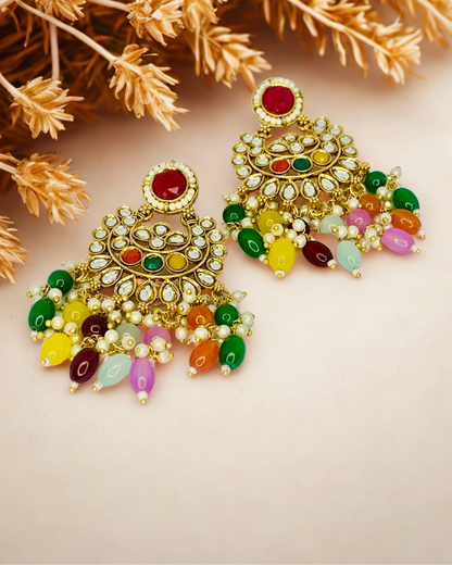 Multicolor Kundan Chandbali Earrings