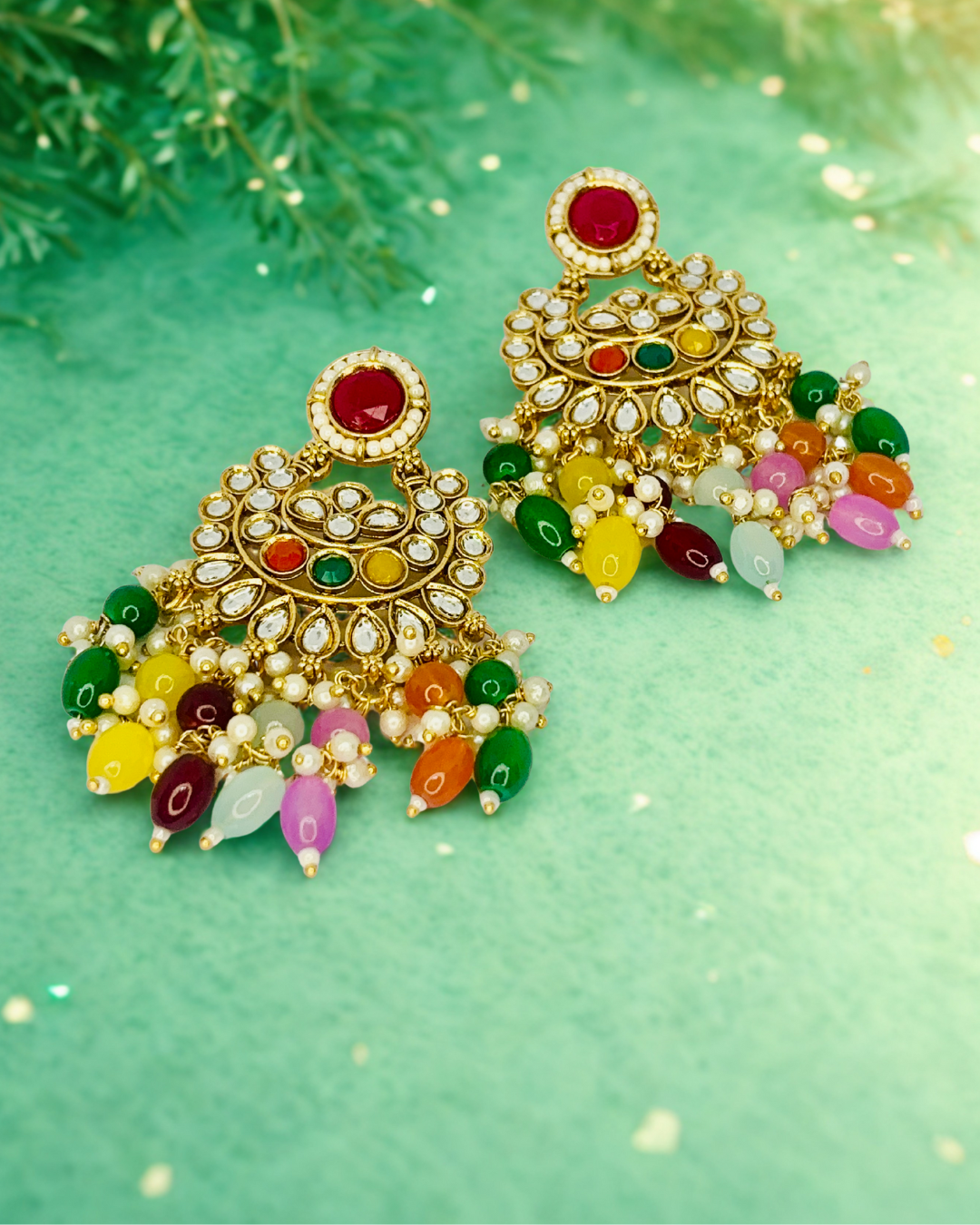 Multicolor Kundan Chandbali Earrings