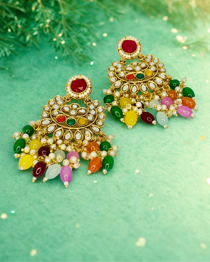 Multicolor Kundan Chandbali Earrings