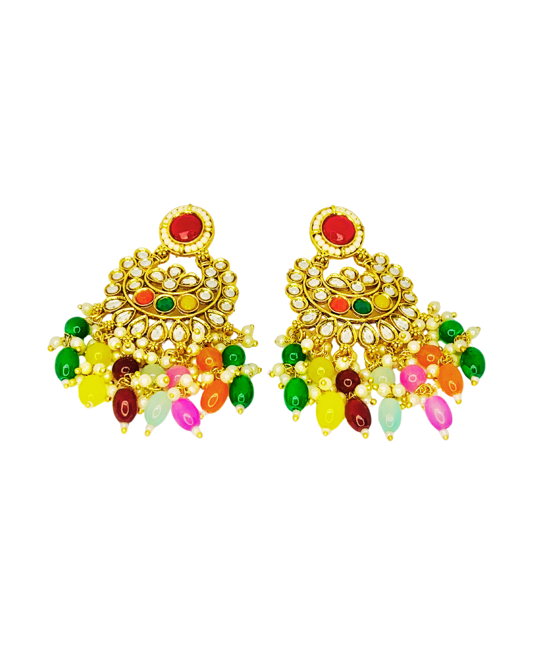 Multicolor Kundan Chandbali Earrings